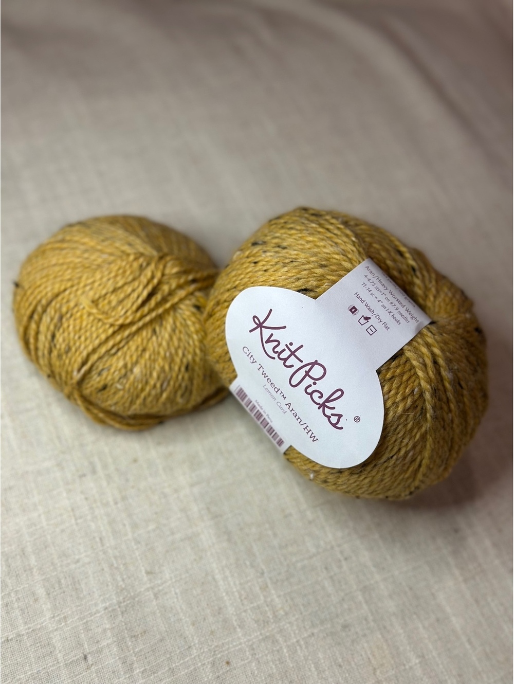 50g+42g Knit Picks City Tweed 4 Aran/HW -Merino, Alpaca, Tweed- #CI05 Lemon Curd
